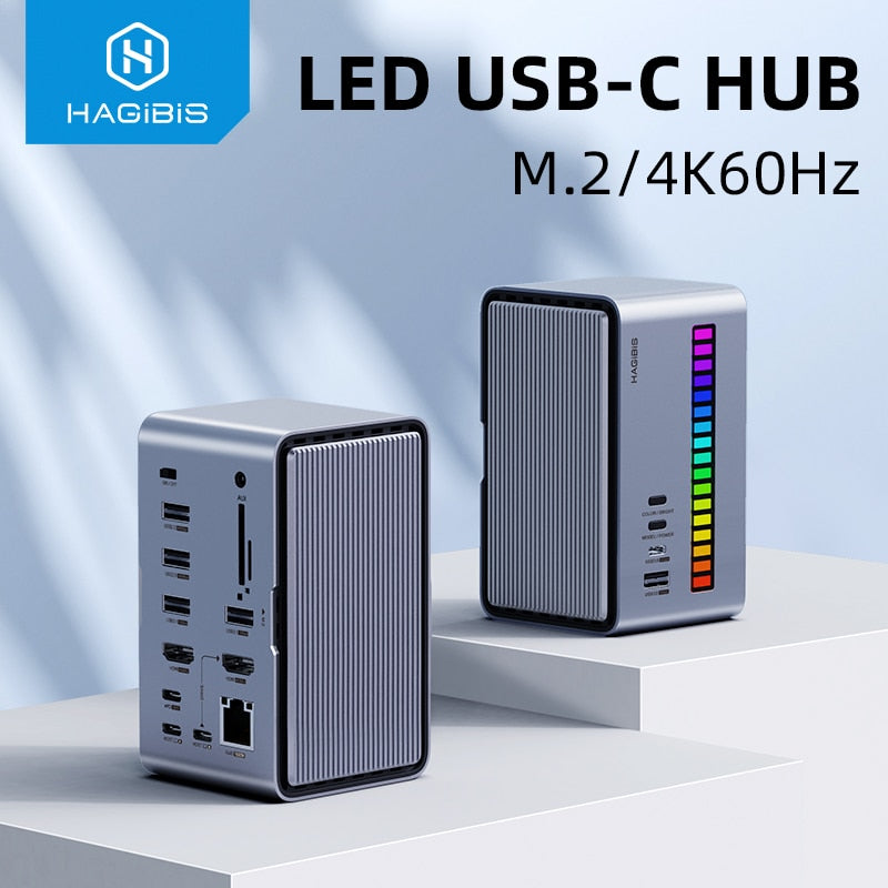 変換アダプタHagibis USB C Docking Station with Dual HDMI-compatible M.2 SSD Enclosure Ethernet 100W PD USB Hub SD/TF for Laptop Macbook Pro